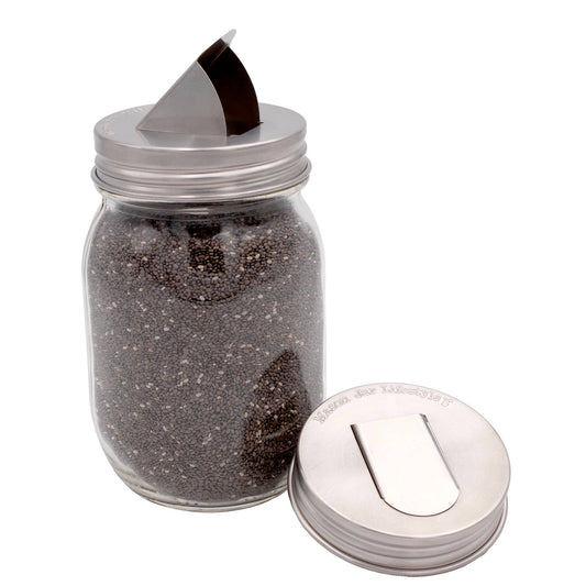 STAINLESS STEEL GRAIN DISPENSING LID FOR MASON JARS 2PK: REGULAR MOUTH