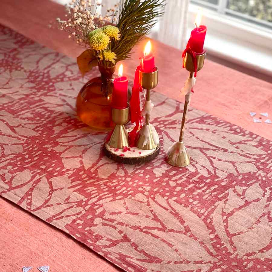 Floral Block Print Table Runner - Rosette