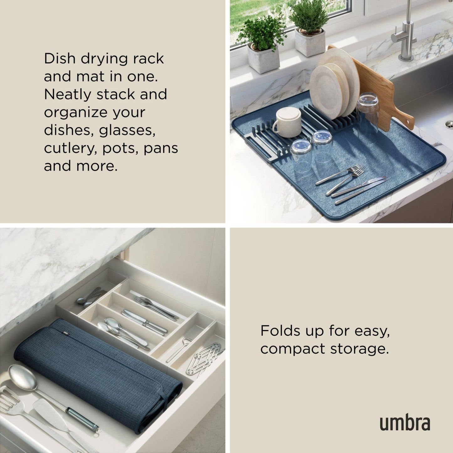 UDRY DISH RACK WITH DRYING MAT: LINEN