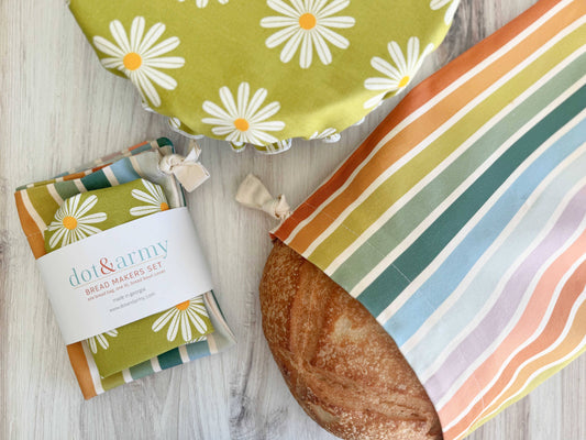 DAISY & STRIPED BREAD MAKERS SET- BREAD BAG & COVER