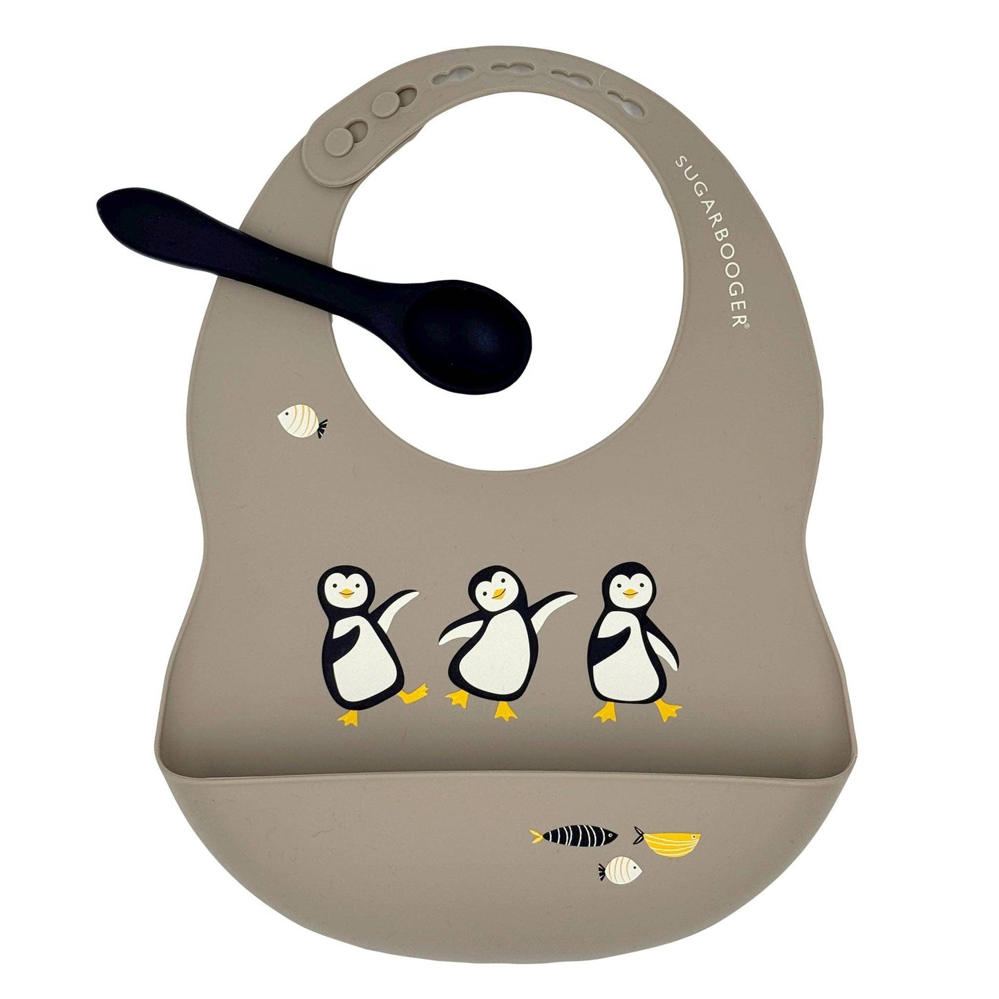 SILICONE BIB & SPOON SET:  PENGUIN