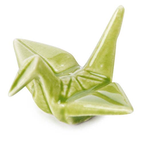 ORIGAMI CRANE PORCELAIN CHOPSTICKS REST 2"L GREEN