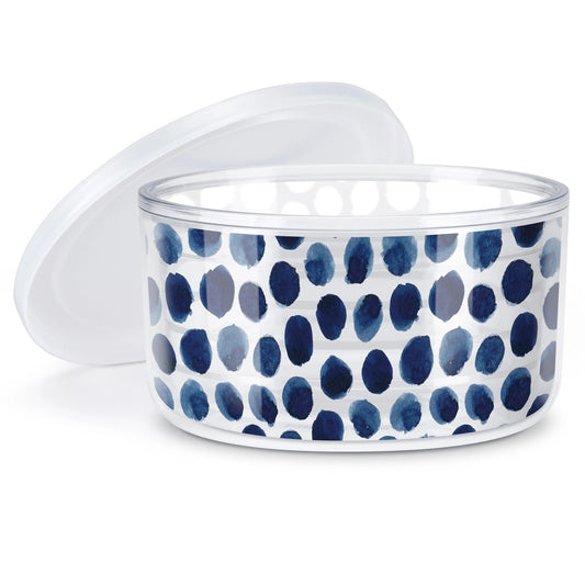 DOUBLE WALL INSULATED BOWL W/LID 22OZ INDIGO DOTS