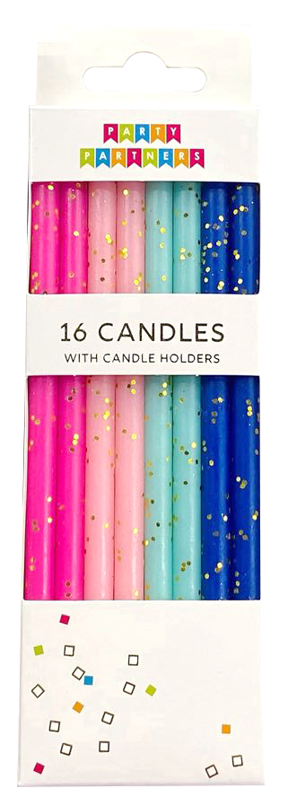 GOLD GLITTER RAINBOW 16 CANDLE SET