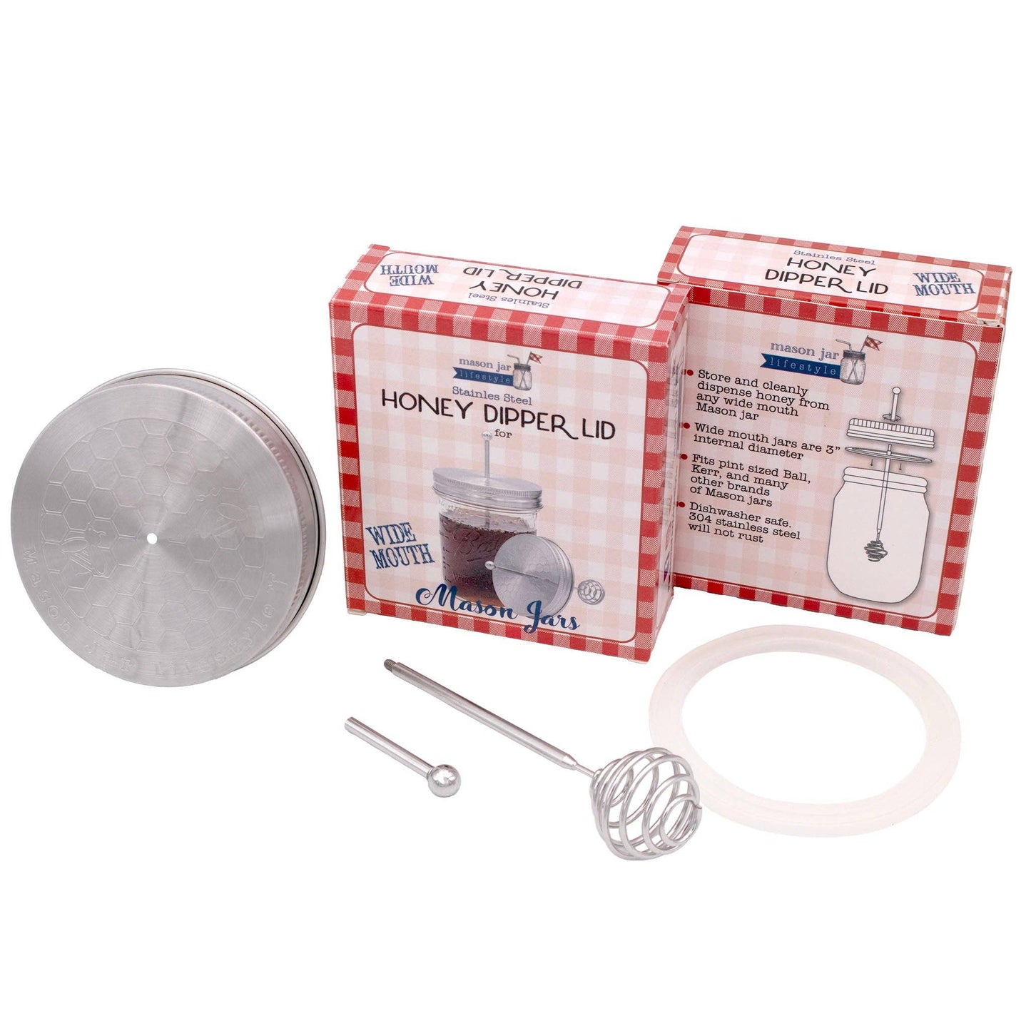 Honey Dipper Stainless Steel Lid for Mason Jars: Regular Mouth