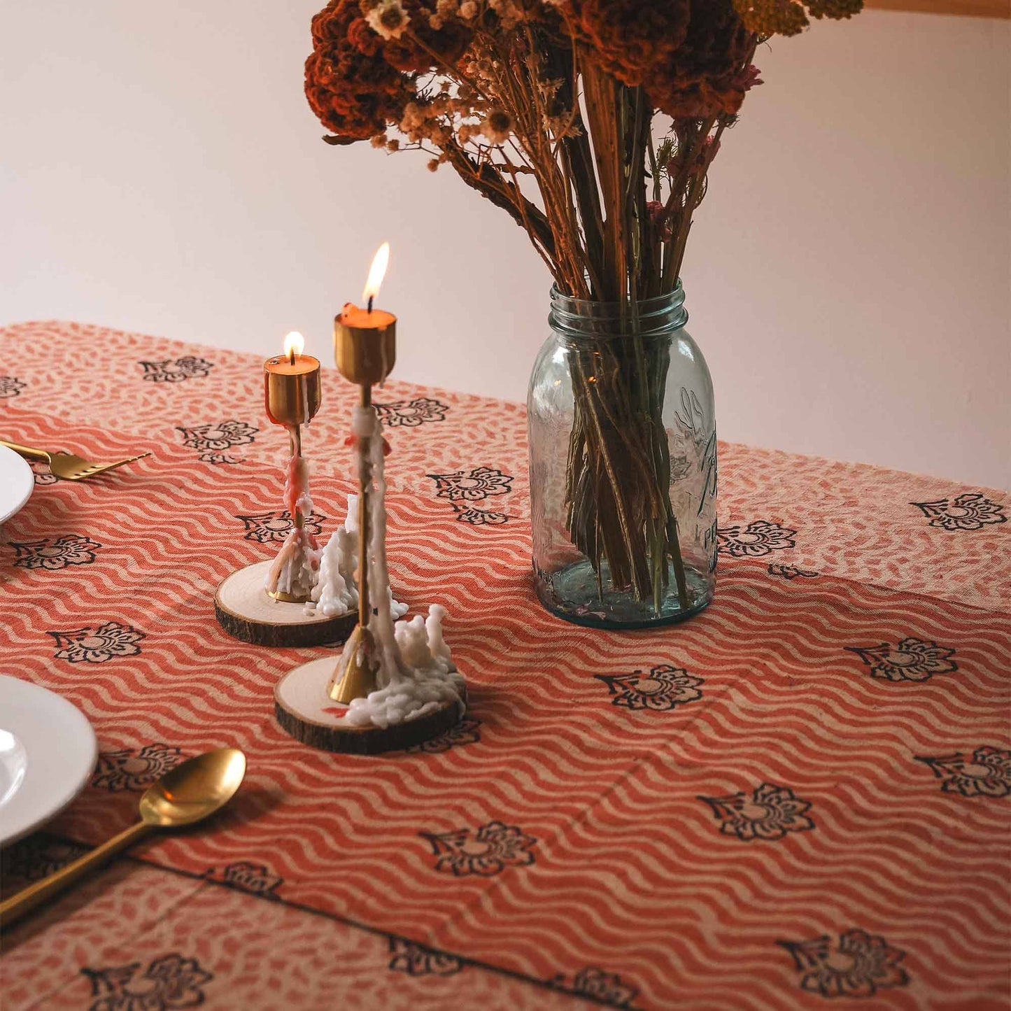Coral Floral Block Printed Table Runner | Omelia