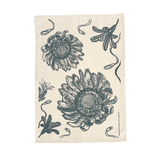 HALO TEA TOWEL COTTON AFRICAN FLOWERS MIDNIGHT BLUE