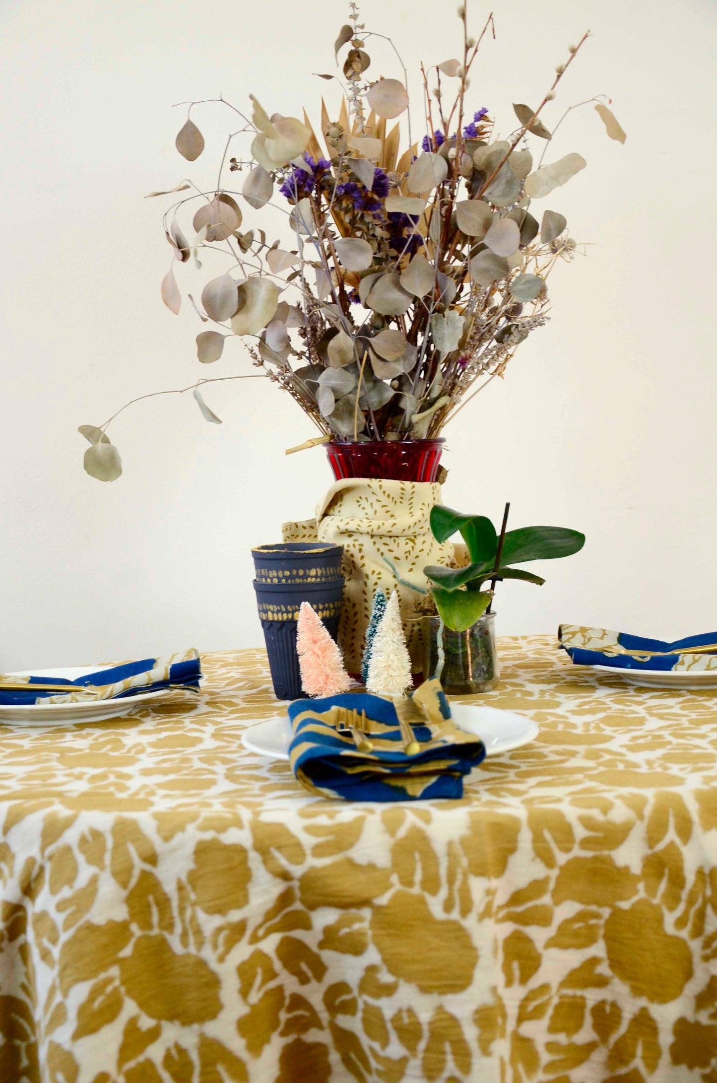 YAN BLOCK PRINT ORGANIC COTTON LARGE CLOTH TABLECLOTH: 56"X84"