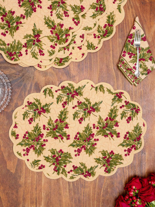 Winterberry Quilted Placemat  - Dark Ecru