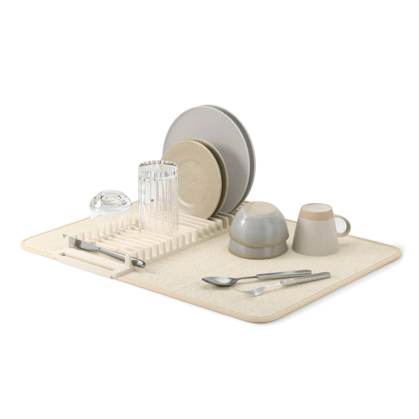 UDRY DISH RACK WITH DRYING MAT: LINEN