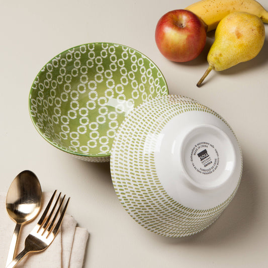 GREEN RINGS STAMPED BOWL 6"