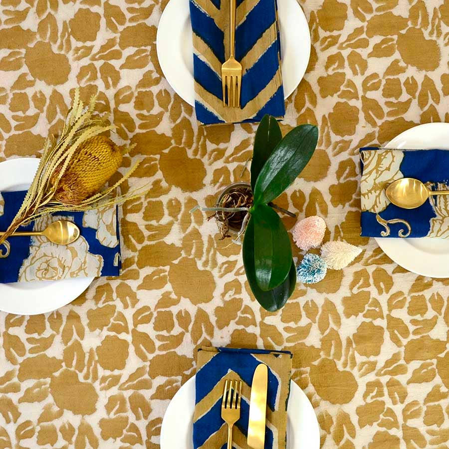 YAN BLOCK PRINT ORGANIC COTTON LARGE CLOTH TABLECLOTH: 56"X84"