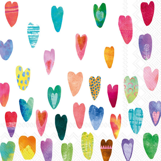 RAINBOW HEARTS COCKTAIL NAPKINS 20PK