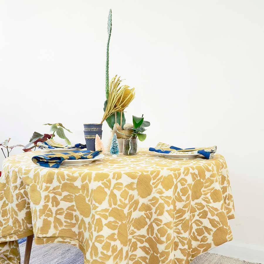 YAN BLOCK PRINT ORGANIC COTTON LARGE CLOTH TABLECLOTH: 56"X84"