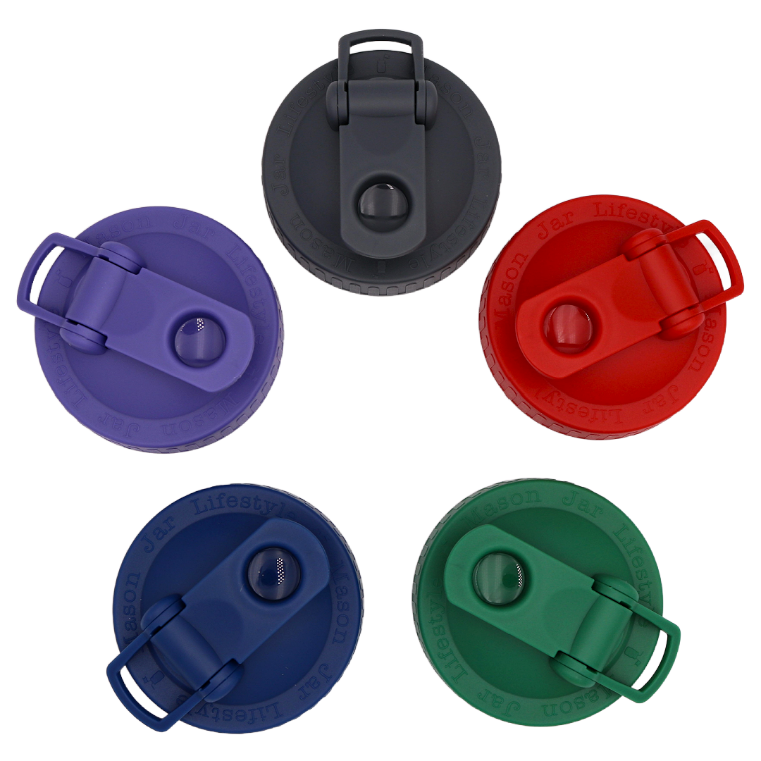 Pour & Store Shaker Lid with Carry Loop for Mason Jars: Cherry red / Wide mouth / Updated