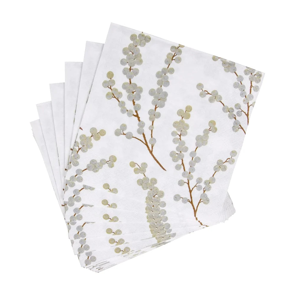 BERRY BRANCHES WHITE/SILVER LUNCHEON NAPKIN