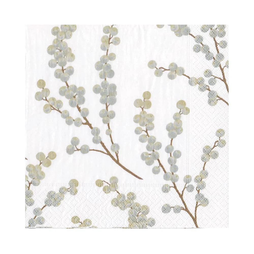 BERRY BRANCHES WHITE/SILVER LUNCHEON NAPKIN