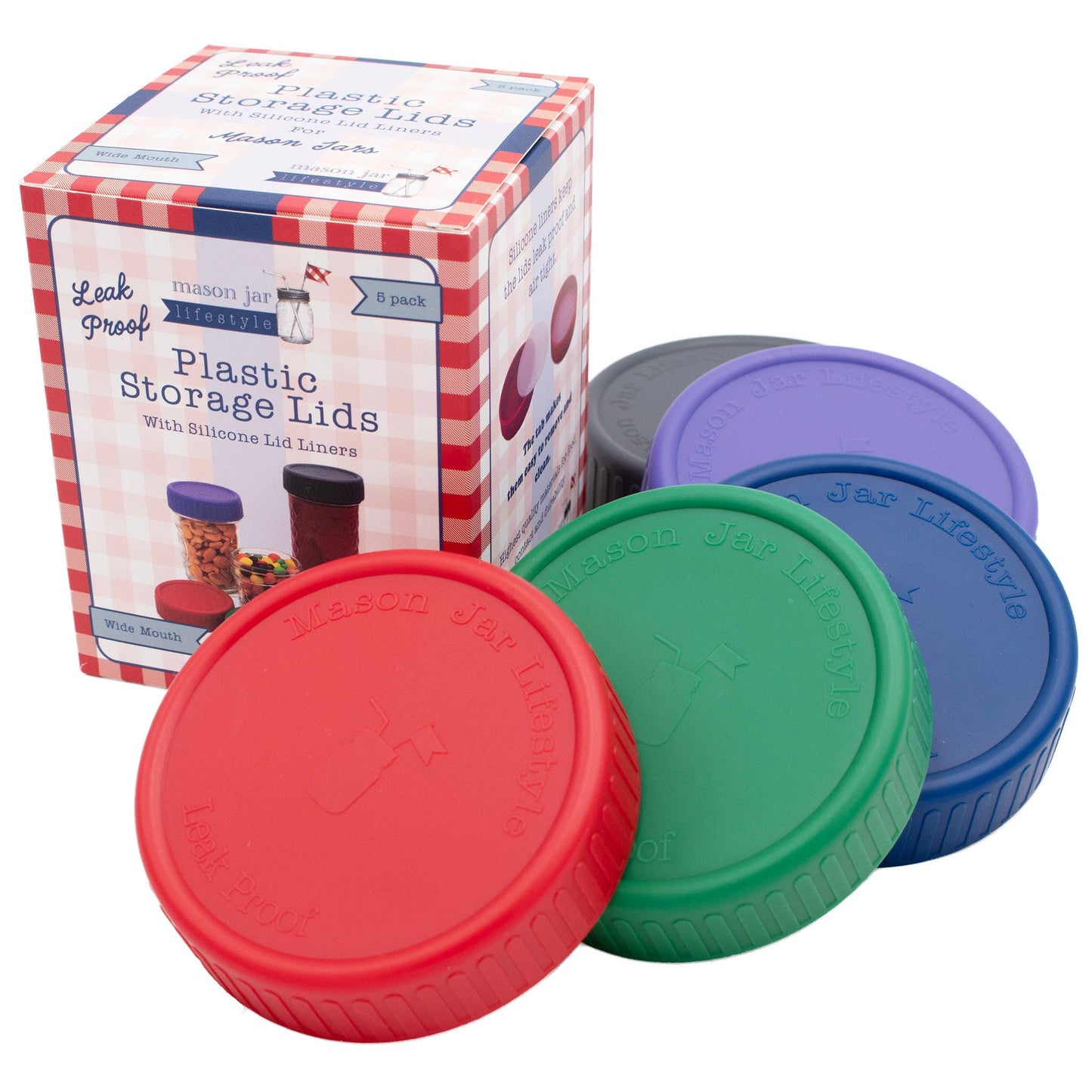 MJL LEAK PROOF PLASTIC STORAGE LIDS FOR MASON JARS: WIDE MOUTH