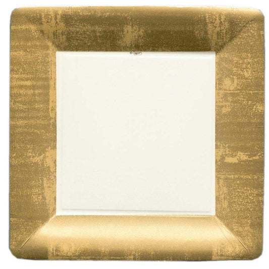 DINNER PAPER PLATE GOLD LEAF IVORY SQ