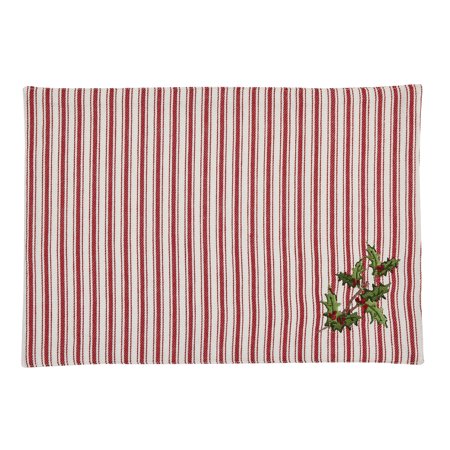 HOLLY/TICKING PLACEMAT RED