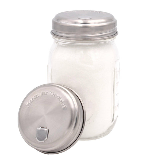 SUGAR DISPENSING STAINLESS STEEL LIDS FOR MASON JARS 2 PACK: REGULAR MOUTH