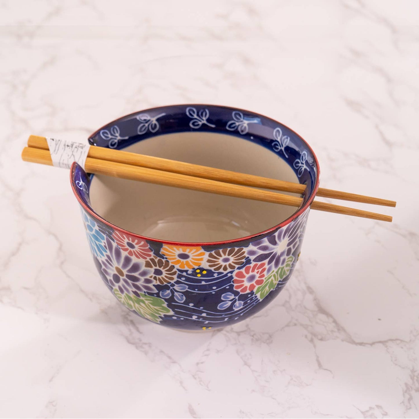FLORA MIX DESIGN 18OZ 5.25"D BOWL WITH CHOPSTICKS SET
