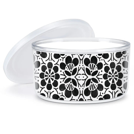 DOUBLE WALL INSULATED BOWL W/LID 22OZ BLACK FLOWERS