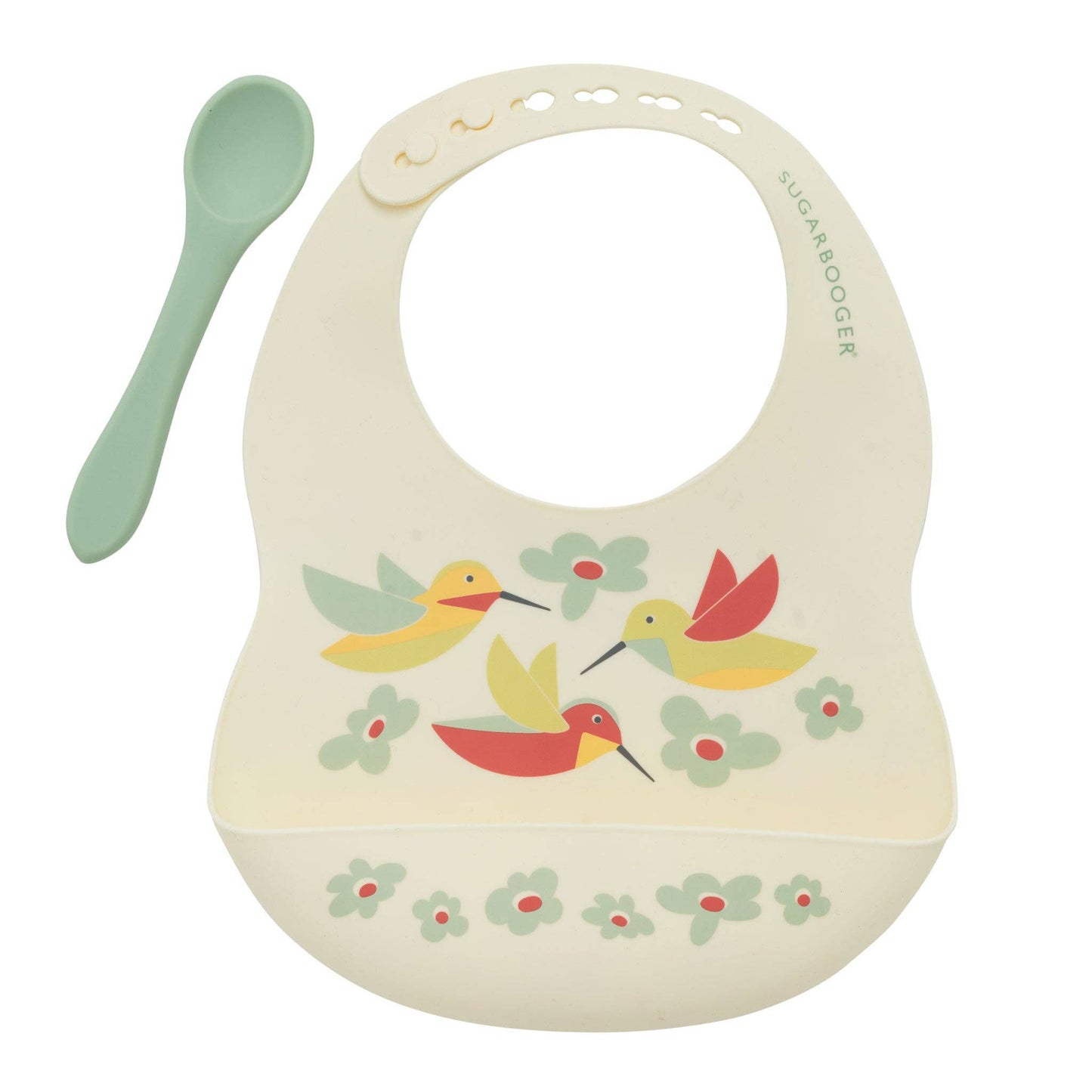 SILICONE BIB & SPOON SET:  HUMMINGBIRD