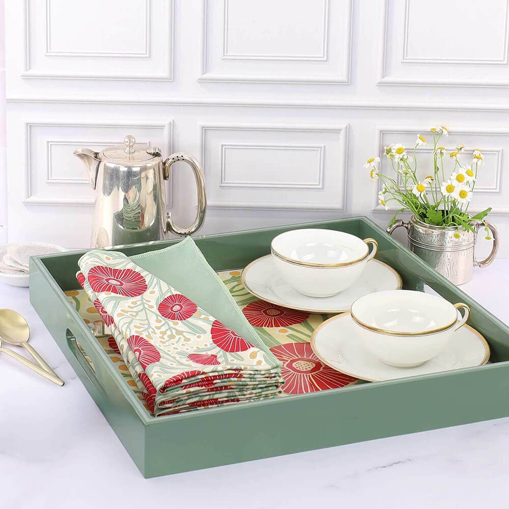 Camellia Bouquet  Square Lacquer Serving Tray
