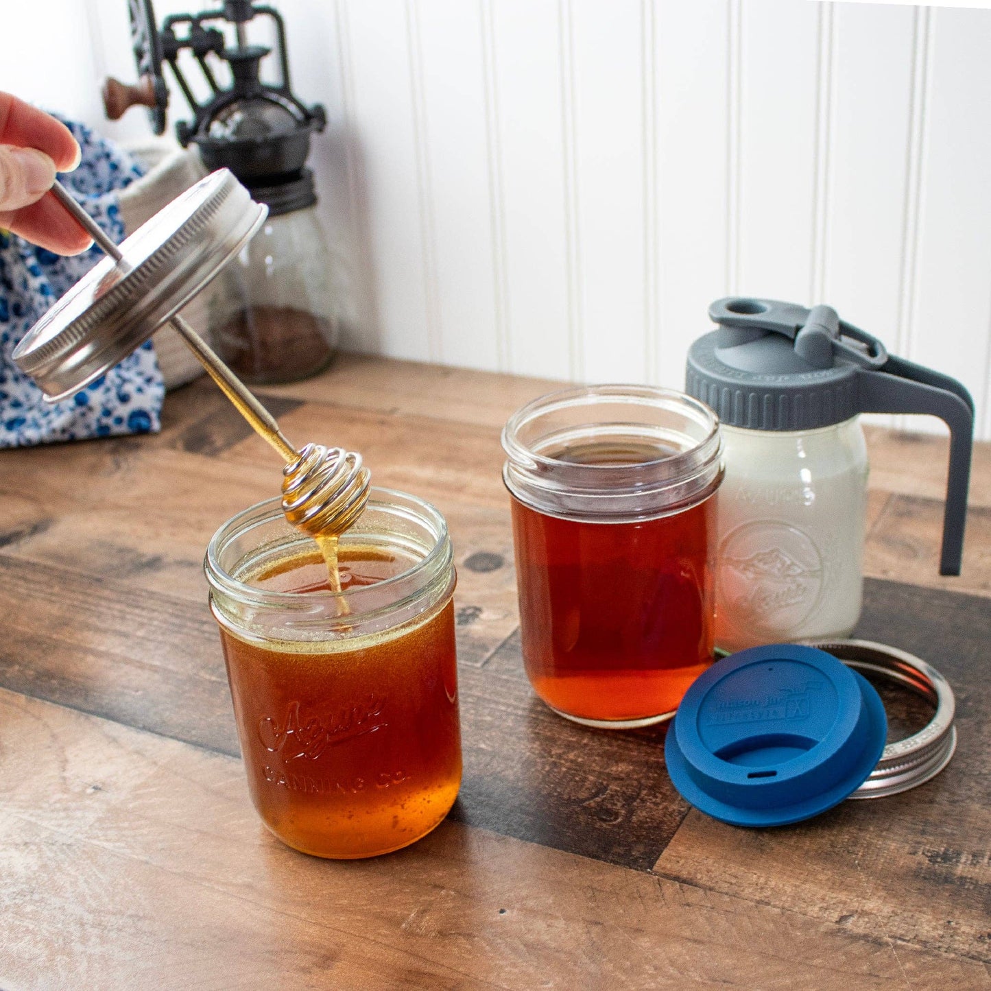 Honey Dipper Stainless Steel Lid for Mason Jars: Regular Mouth