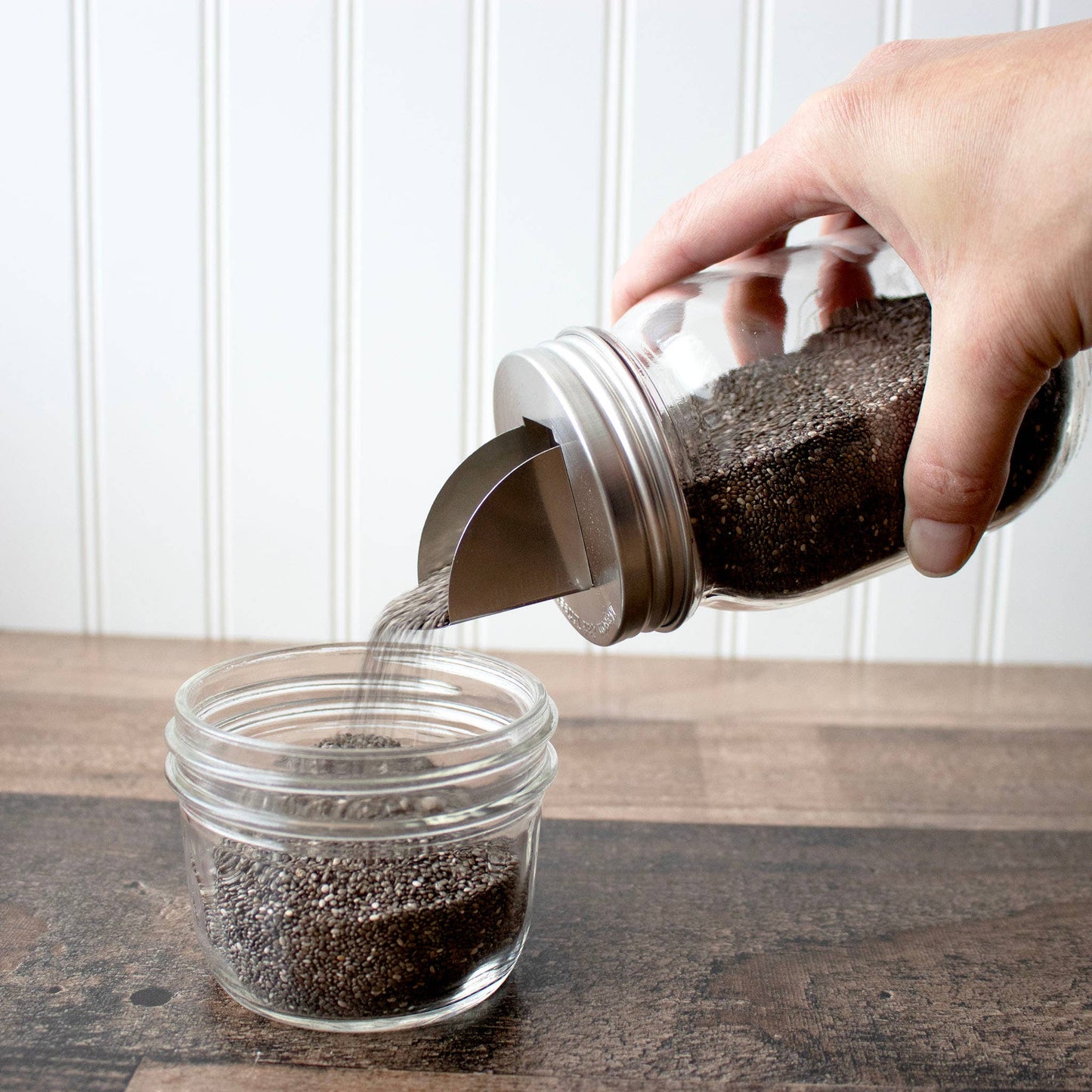 STAINLESS STEEL GRAIN DISPENSING LID FOR MASON JARS 2PK: WIDE MOUTH