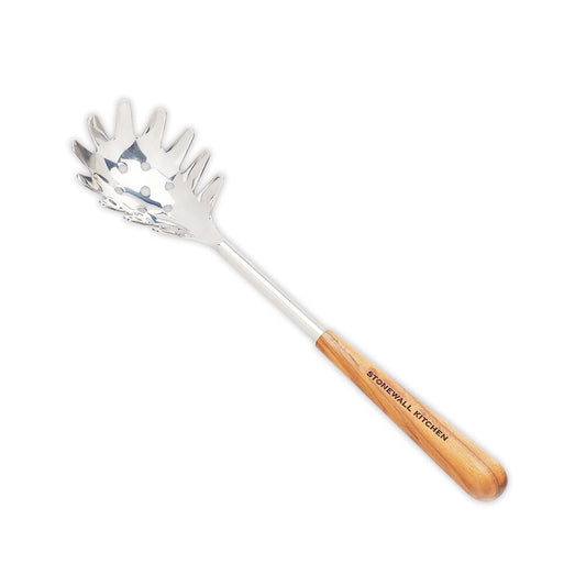 STAINLESS STEEL AND TEAK PASTA SERVER
