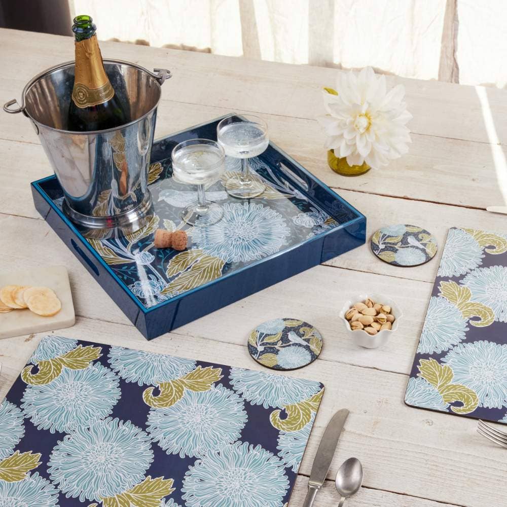 Chrysanthemum Bird  Square Lacquer Serving Tray