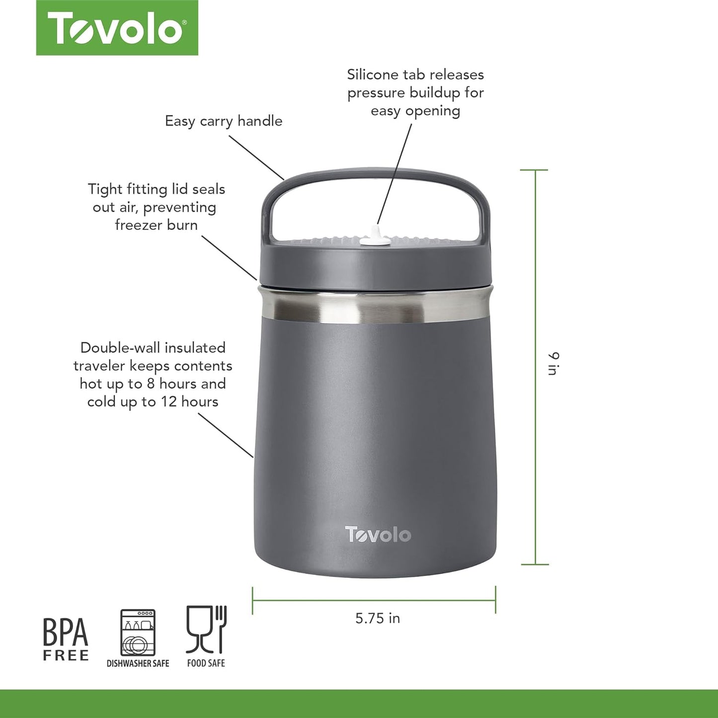 TOVOLO 2 QUART STAINLESS STEEL TRAVELER CHARCOAL