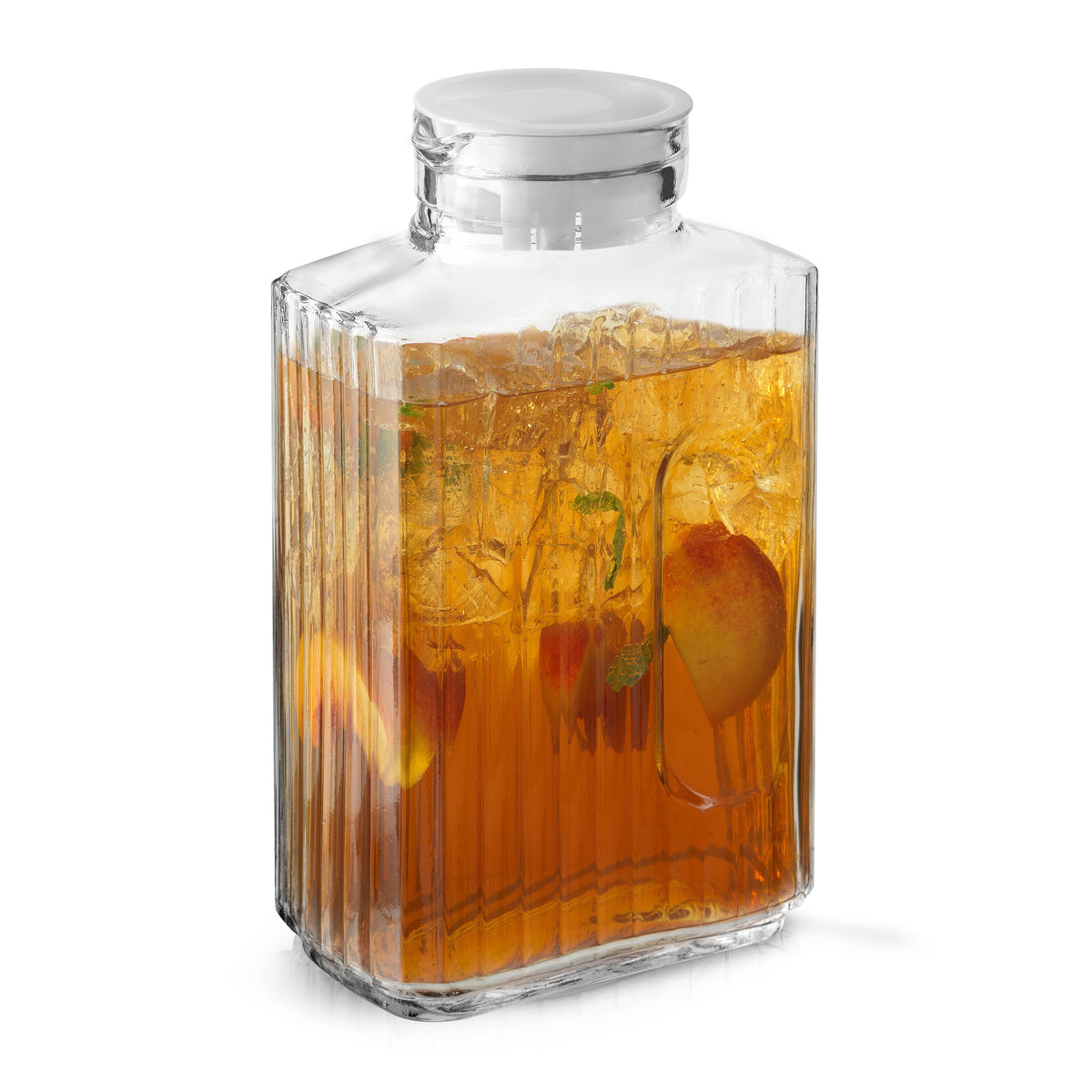 Rectangle Fluted Glass Pitcher & 2 Lids 67 oz