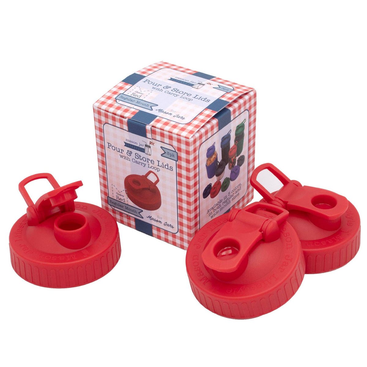 Pour & Store Shaker Lid with Carry Loop for Mason Jars: Cherry red / Wide mouth / Updated