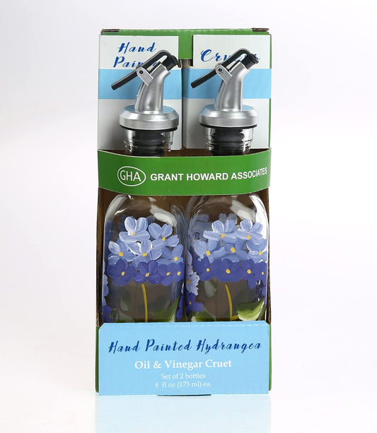 HYDRANGEA OLIVE OIL & VINEGAR CRUET SET/2 6 OZ