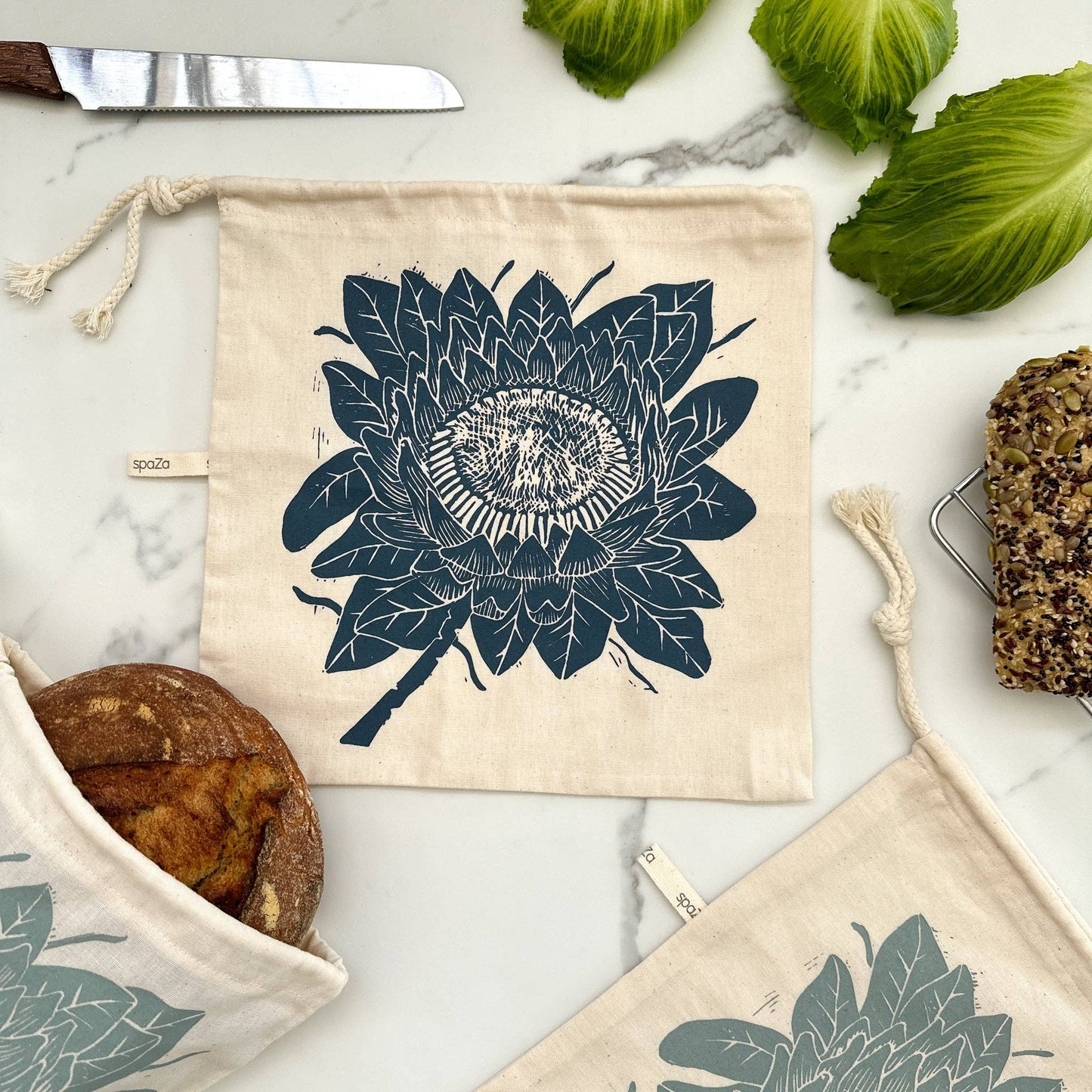 BREAD BAG 11 X 11 ORGANIC COTTON SLATE GRAY