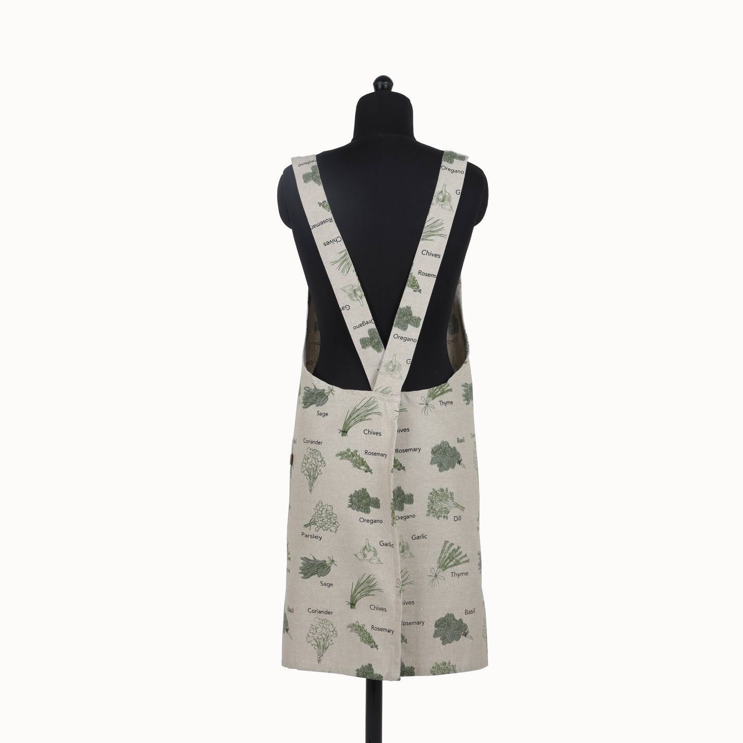 LONG PINAFORE APRON GREEN HERBS