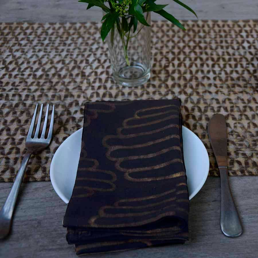 Textural Block Print Cotton Linens Table Runner - Sparrow