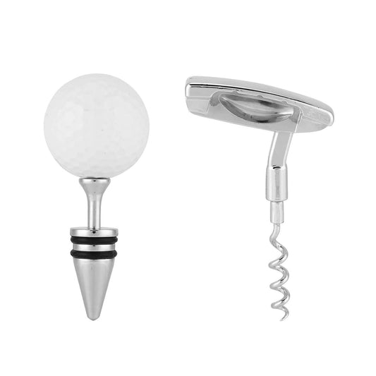 GOLFERS CORKSCREW WINE OPENER & BOTTLE STOPPER SET