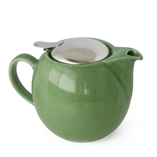 BEE HOUSE ROUND CERAMIC TEAPOT 24OZ CRACKLE GREEN
