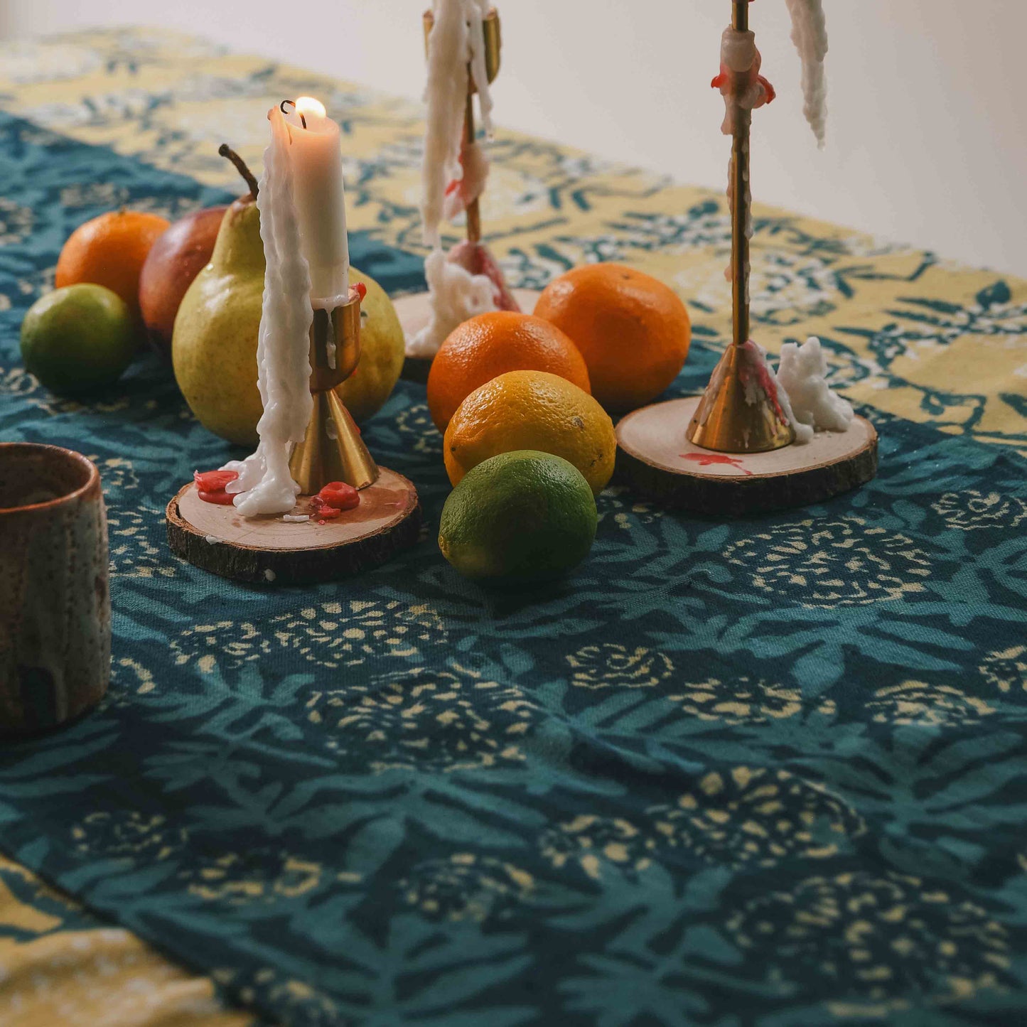 Green Floral Table Runner, Block Print Cotton | Flower Field
