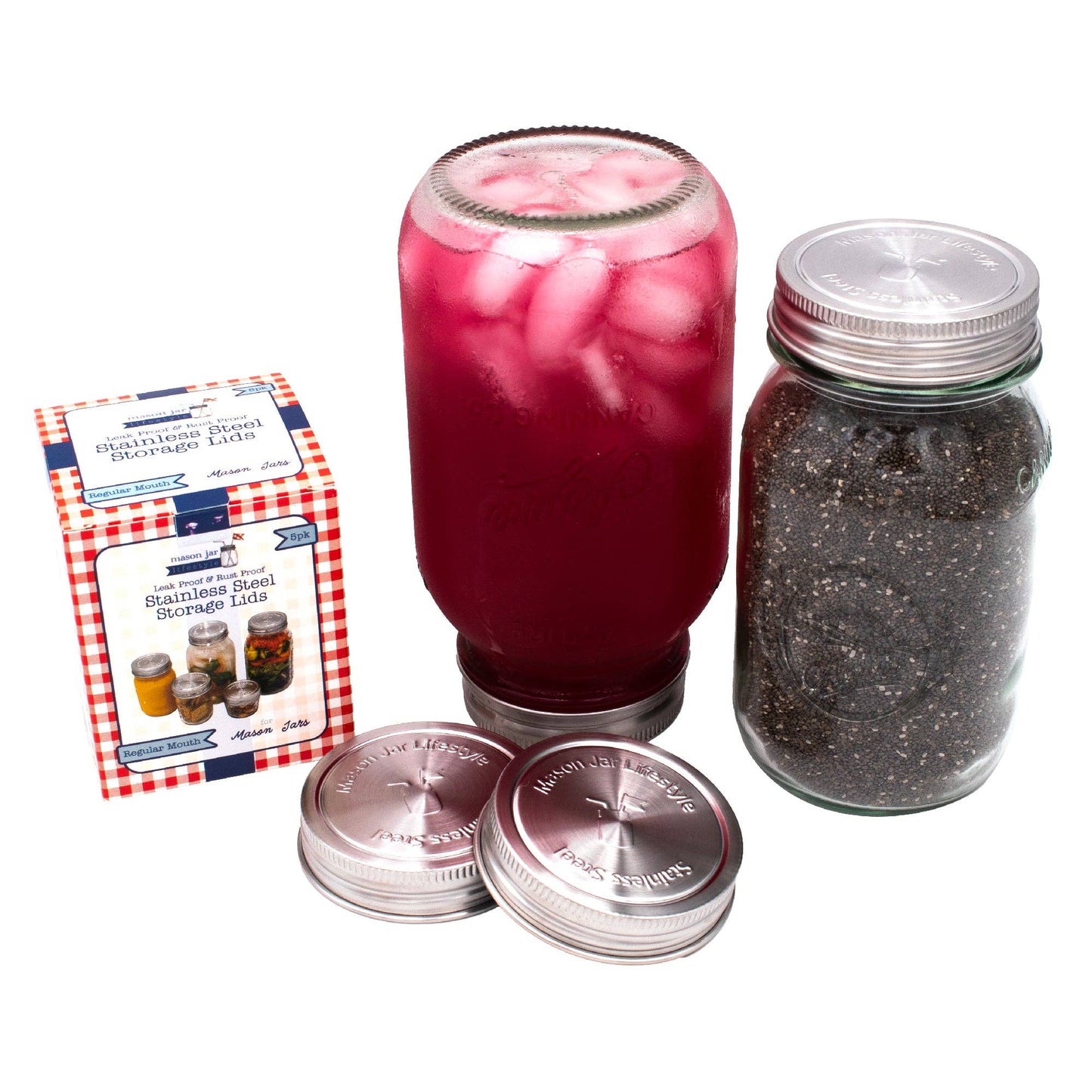 Stainless Steel Storage Lids w/ Silicone Seals for Mason Jar: Wide mouth