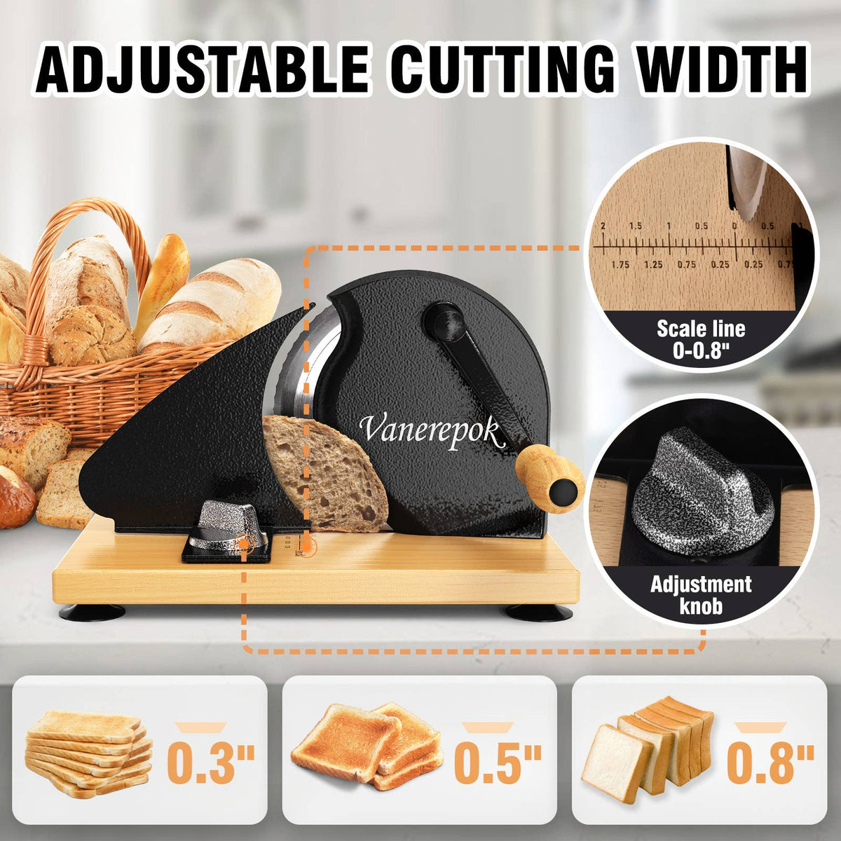 MANUAL BREAD SLICER ADJUSTABLE THICKNESS BLACK