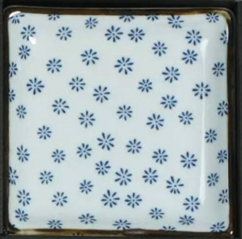 SMALL SQUARE PLATE BLUE/WHITE 5” #3