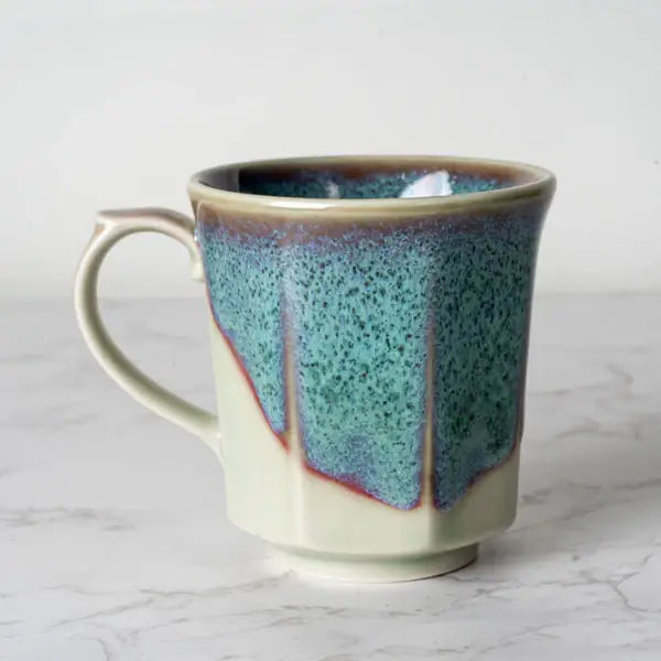 Green Flow Reactive Glaze Porcelain Octagon Mug