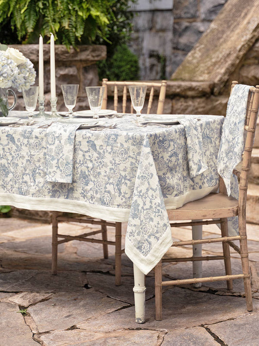 ZEN GARDEN LINEN TABLECLOTH - WHITE BLUE 54X54