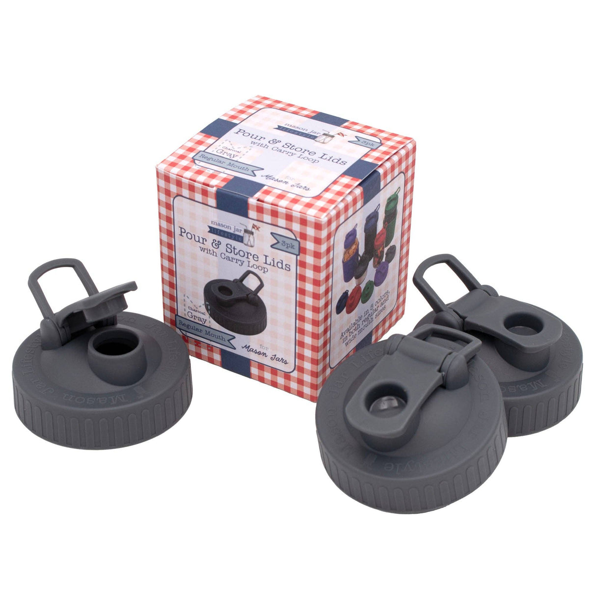 Pour & Store Shaker Lid with Carry Loop for Mason Jars: Cherry red / Regular mouth / Updated