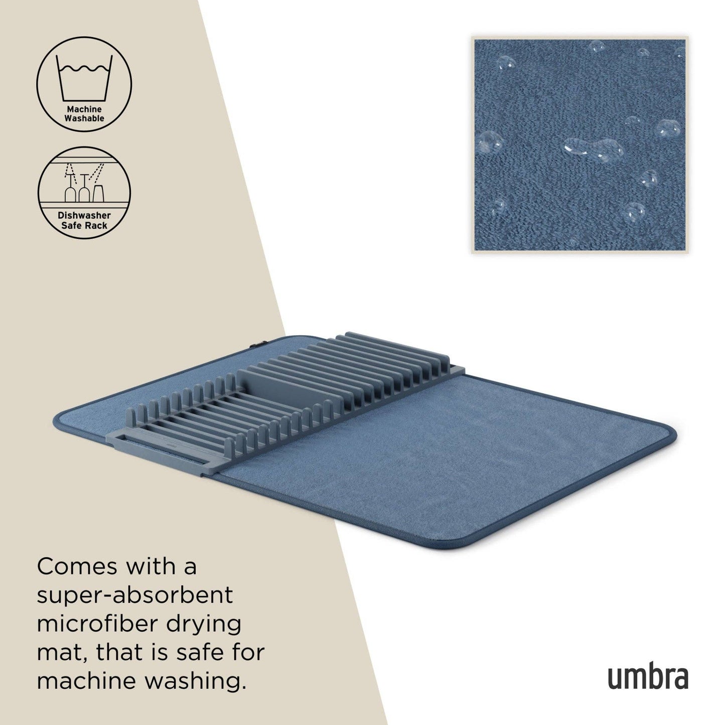 UDRY DISH RACK WITH DRYING MAT: LINEN